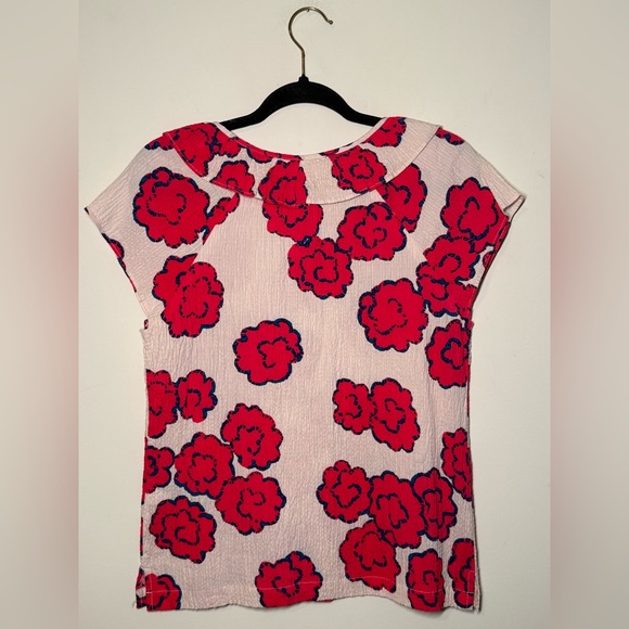 Marc Jacobs Ruffle Collar Floral Blouse | Size 8 | Button Front Short Sleeve Top - Picture 4 of 4
